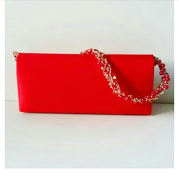 Red Satin Clutch Bag - Picture 2 of 8